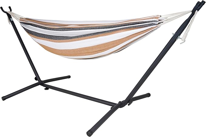 Hammock with Heavy-Duty Steel Stand for OutsideHammocks 450 Lb CapacityPortable Hammock2 People Standing HammocksSuitable for BeachBackyard Gardens Patio Bedroom100 * 40 * 38 Inch (Coffee)