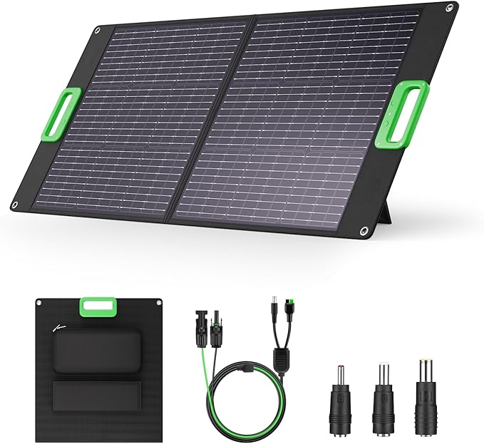 100W Portable Solar Panel for Power Station 23.5% High Efficiency ETFE Foldable Solar Charger with Kickstands 18V IP65 Waterproof Solar Panel Kit for Outdoor Camping RV Trip Off-Grid Living