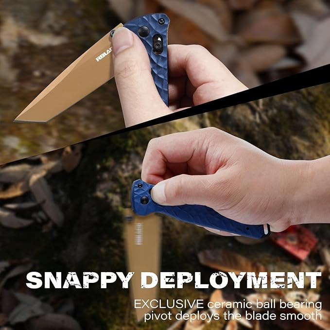 RBLACK 3.3 Tanto EDC Tactical Folding Knife with CPM S35VN Steel &amp Aluminum Handle Featuring Robust Axis Lock Reversible Clip for Everyday Carry - Ideal Gift for Men and Women Royal Blue