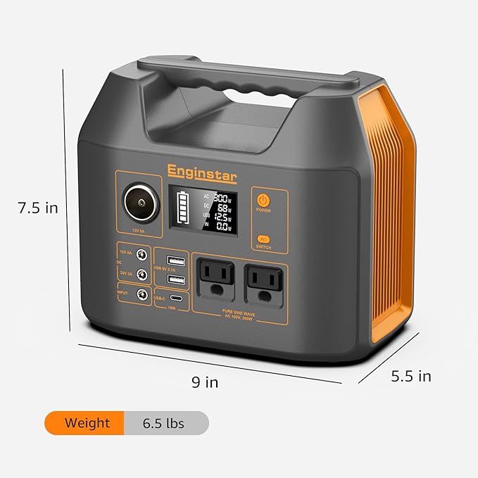 Enginstar Solar Generator 296Wh Portable Power Station 110V Pure Sine Wave 80000mAh Backup Battery Power Supply for CPAP Outdoor Camping Traveling and Emergencies