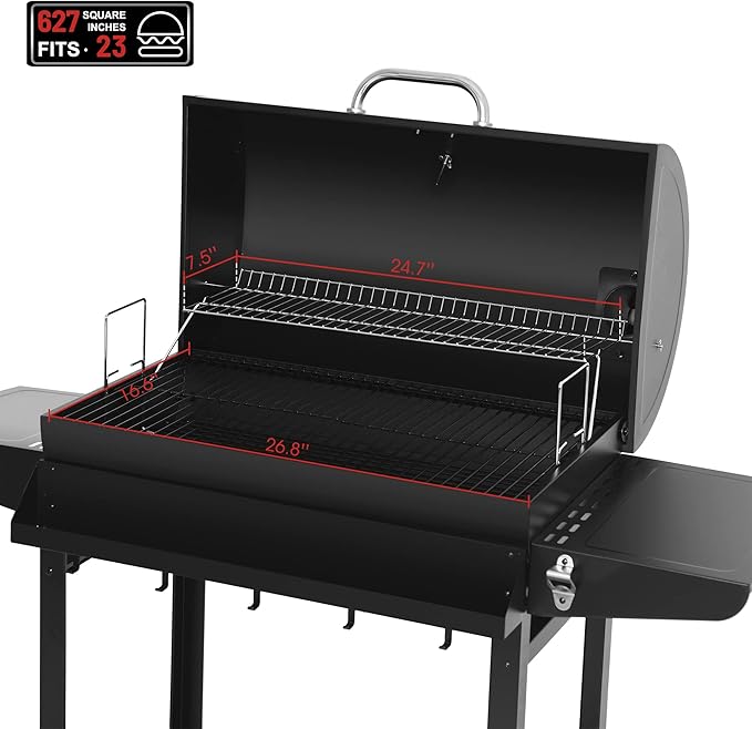 Royal Gourmet CC1830T 30-Inch Barrel Charcoal Grill with Warming Rack &amp Front Storage Basket Outdoor BBQ Grill with 627 sq. in. Grilling Area for Backyard Barbecue Cooking Party Black