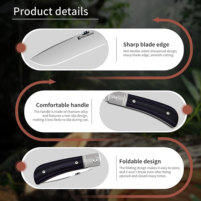 Jack Folding Pocket Knife - 14C28N Steel BladeTitanium &amp G10 HandleEDC Slip Joint Knife2.7″ Sharp BladeLightweight EDC Tool for CampingHiking (Purple and black mixed)