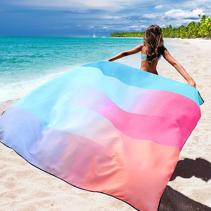 Beach Blanket Waterproof Sandproof Beach Mat 79 X 83/10'x9'for 2-8 Adults Quick Drying Outdoor Picnic Mat Beach Accessories for Travel Camping Hiking