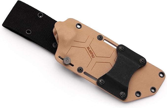 Hydra Knives HAWKEYE Survival Knife. 5.51 Full Tang Blade. Drop Point Shape with Böhler N690co Cryogenic Steel 59-61 HRC. CNC G10 Tan Handle. Kydex Sheath. Tactical Bushcraft Camping Survival