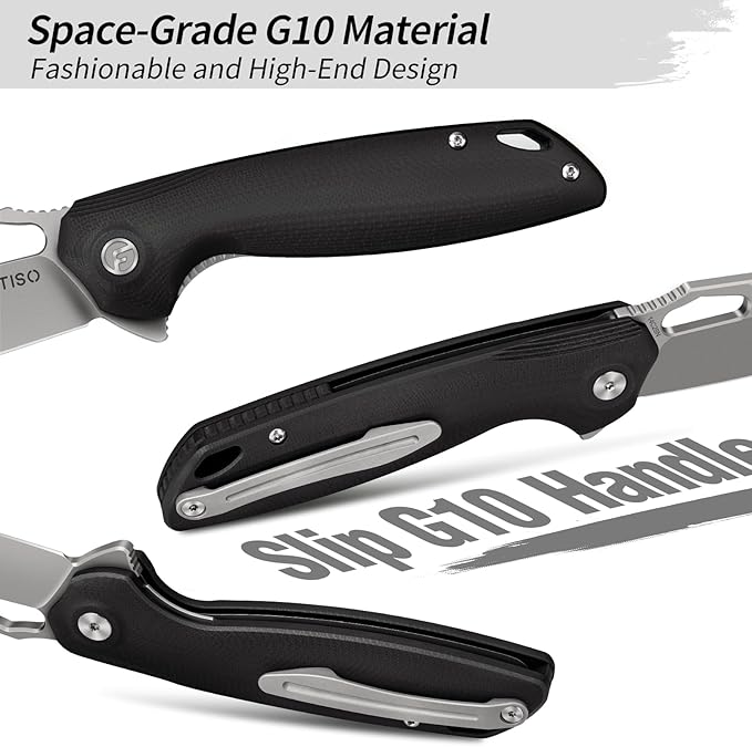 FINTISO Pocket Knife 3.38 Folding Knife Premium 14C28N Blade G10 Handle Camping Survival Hiking Knife Best Gift for Men Women Atlas Series
