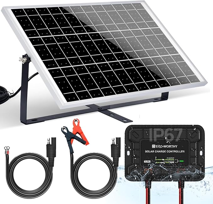 ECO-WORTHY 25W 12V Solar Battery Charger Trickle Maintainer 25W Waterproof Solar Panel Kit + Adjustable Mount Bracket + Upgrade Controllerfor 12V Batteries Cars RV Boat Motorcycle Marine