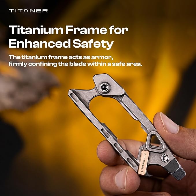 Titanium Safety Portable Multi-Knife- 30g 6-in-1 EDC Keychain Tool with Child Safety Lock Replaceable Blade Tritium Tube Slot for Everyday Carry Outdoor Adventures &amp Home Use