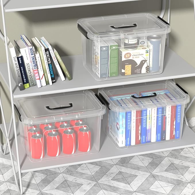 17.5 L Plastic Storage Bin with Handle 4-Pack Clear Latching Storage Boxes