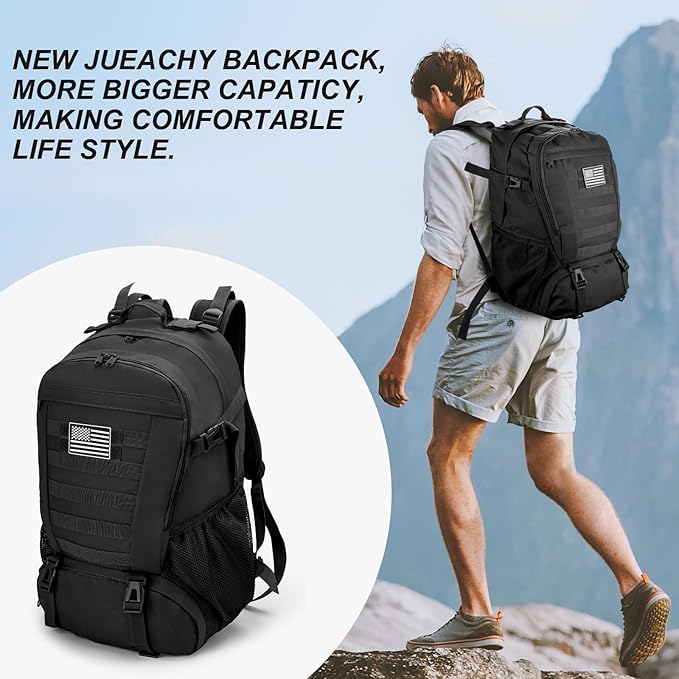 Jueachy Tactical Backpack for Men Hiking Day Pack Molle Military Rucksack Waterproof 30L EDC Bag with USA Flag Patch