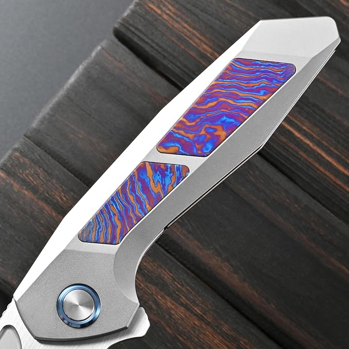 Sitivien ST996 Folding Knife Handmade M390 Pearlescent Polishing BladeTitanium &amp Timascus Handle for Outdoor Camping Hiking Working (Timascus)