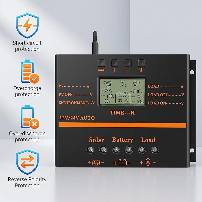 Solar Controller 80A 12V / 24V Battery Charge Regulator Auto 960W / 1920W with LCD Display Mobile Power Supply Charger 5V USB Enhanced Heat Sink (80A)