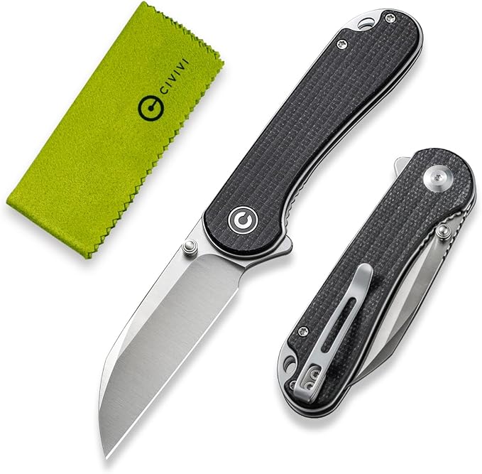 CIVIVI Pocket Knife - Elementum Folding Knife with 2.97'' Nitro-V Wharncliffe Blade Micarta Handle Ideal for Outdoor EDC Gift C18062AF-3