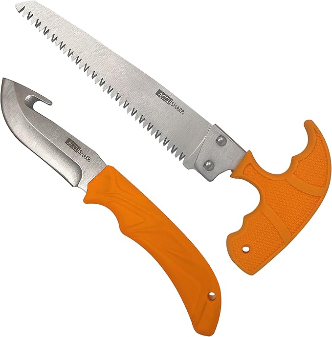 AccuSharp Bone Saw &amp Gut Hook Knife Bundle Ergonomic and Durable Cutting Tools with Sheaths Essential Hunting and Outdoor Toolkit