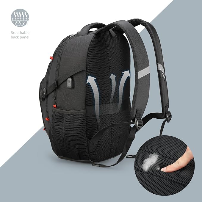 Swissdigital Design Laptop Backpack with USB Charging Port Travel Backpack Fits 15.6 inches Computer 31L College School Backpack for Men Black | SD803-01