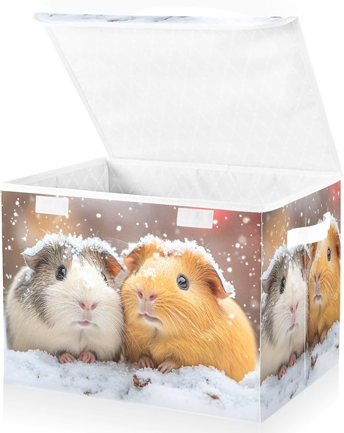 AIXIWAWA Lidded Storage Cube (Guinea Pig Love) Fabric Foldable Closet Bins with Flip Lid and Handles Organizer Basket Container 16.5 x 12.6 x 11.8 IN