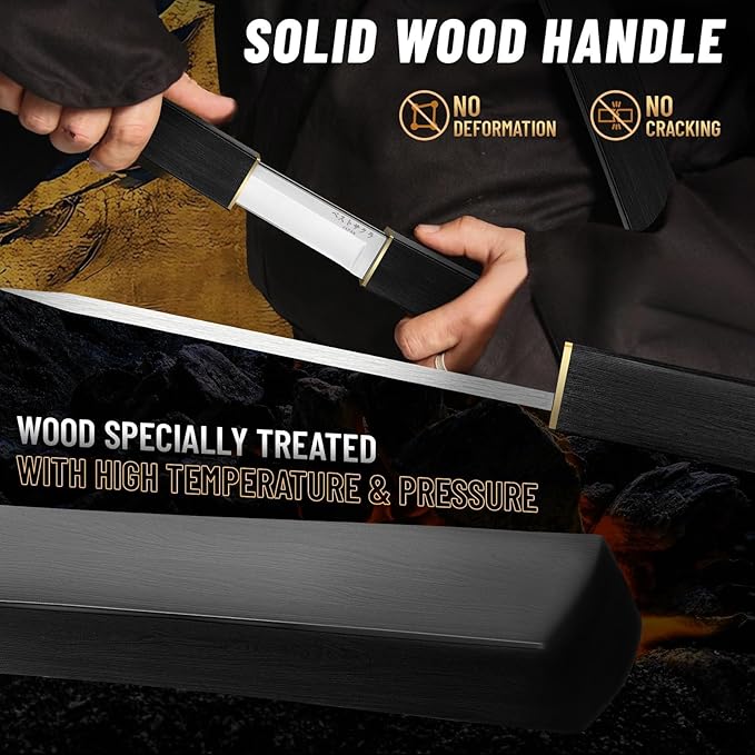 Moontay Mini Katana Knives Set – 2 in 1 Janpanese Tanto Knife with Integrated Wood Sheath &amp Handle Stainless Outdoor Double Knife Set Short Samurai Swords for Camping Survival BBQ Christmas Gif