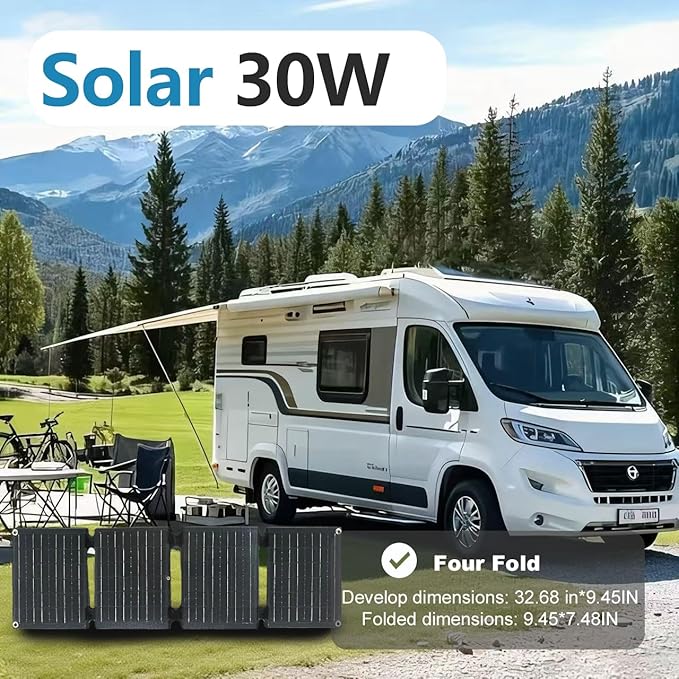 30W Portable Foldable Solar Panel 4-Fold Solar Charger with USB QC3.0 &amp DC 18V Outputs lPx4 Waterproof Solar Panel Charger for Camping Hiking Portable Source Emergency Power Outage
