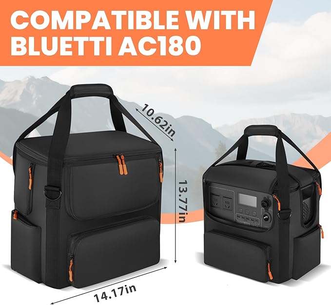 Portable Power Station Carrying Bag Compatible with BLUETTI AC180 Power Station Storage Case for Charging Cable and Accessories (BLACK Without Retractable Handle)
