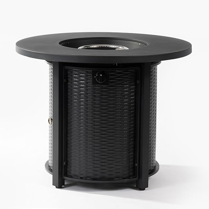 32'' Round Gas Fire Pit 50000 BTU Steel Outdoor Fire Tables Fire Table with Lid Add Warmth &amp Ambience to Gatherings and Parties On Patio Deck Garden Backyard Black.