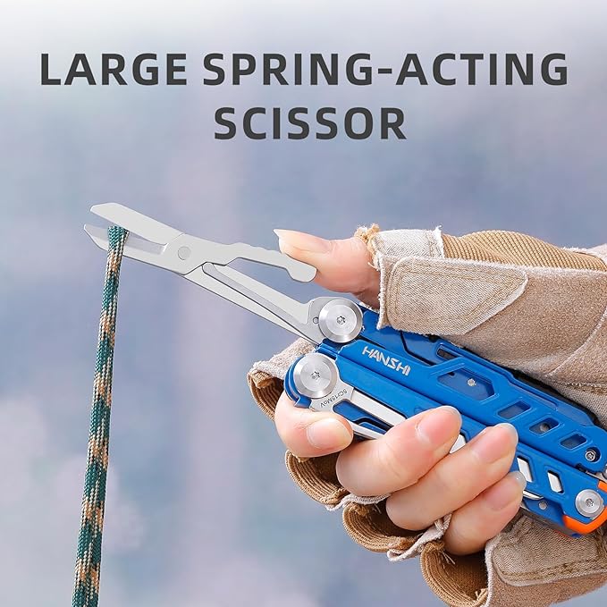 HANSHI Multitool Pliers 22-in-1 YG10 Tungsten Steel Multi Tool with ScissorsReplaceable Wire Cutters Flint Window Breaker Back ClipIdeal for Camping Survival and Gift(Blue)