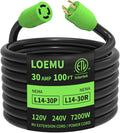 100FT 30 Amp Generator Extension Cord NEMA L14-30P/L14-30R 10 Gauge Twist Lock Cord 4 Prong STW Heavy-Duty Waterproof Generator Cord Black