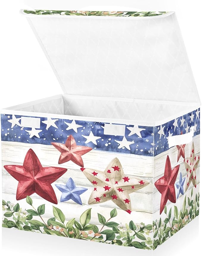 senya July Fourth Baskets Collapsible Storage Bins with Lids American Flag Stars Storage Boxes Clothes Baskets for Organizing B06D22020