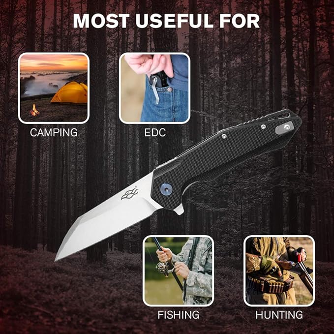 Firebird GANZO FH31 Folding Pocket Knife D2 Steel Wharncliffe Blade Ergonomic G10 Handle with Clip Hunting Fishing Flipper Camping Outdoor EDC Knife