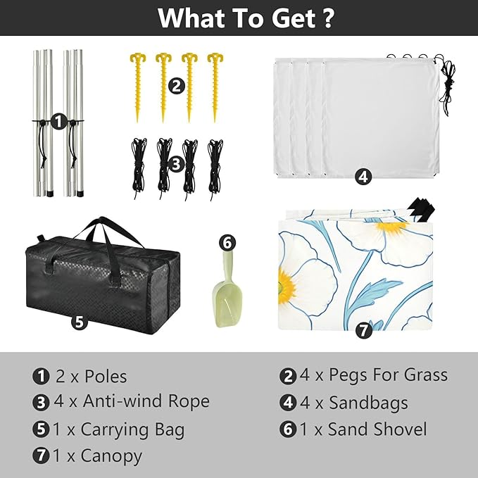 Beach Canopy with Windproof Ropes &amp Sandbags Beach Tent Sun Shade Sun Shelter for Camping Trips Fishing Backyard Fun or Picnics Flowers