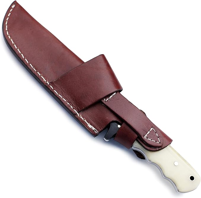 GCS Custom Handmade Coloured Bone Handle D2 Tool Steel Tanto Survival Tactical Fixed Blade Knife Buffalo Hide Leather Sheath GCS177