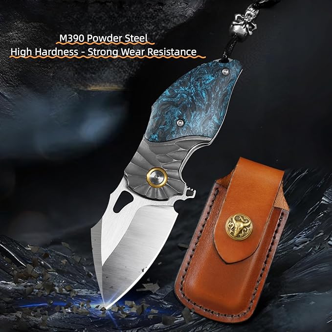 Pocket Knife Hunting Knives &amp Tools Knifes HRC 60 Hand-Carved Vegetable-Tanned Leather Sheath Folding Knife Lightweight Outdoor Knife for Backpacking
