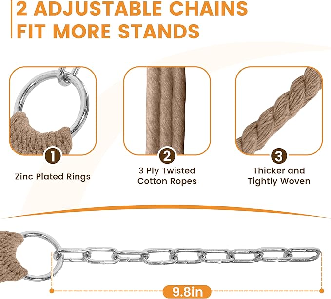 Lazy Daze Hammocks 12FT Double Rope Hammocks 2 Person Hand Woven Cotton Hammock with Spreader Bar Carabiner Tree Strap Chain for Outside FIT 13-15 FT Stand Max 450 Lbs Brown
