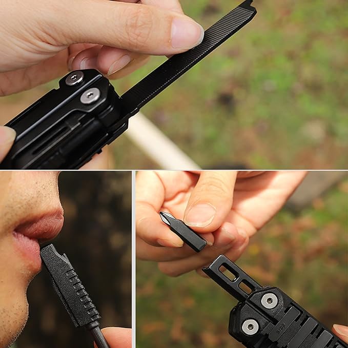 Caressolove Multitool Wrench 16-in-1 420 Steel Multi Tool Folding Knife with Nylon Sheath Fire Starting Sticks Screwdriver Combination Tools Perfect Multi-Tool for Survival Camping and Hiking