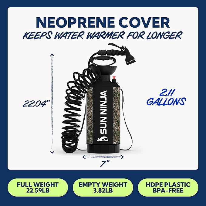 SUN NINJA Portable Shower Bundle with Wetsuit Changing Mat Outdoor Cleaning Kit Versatile for Beach Camping Boat