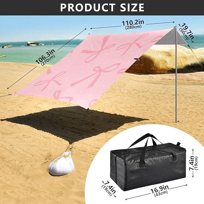 ALAZA Bow White Dot Beach Tent Sun Shelter Portable Canopy Sunshade for Outdoor Camping Picnics Backyard Fun 10x9 ft