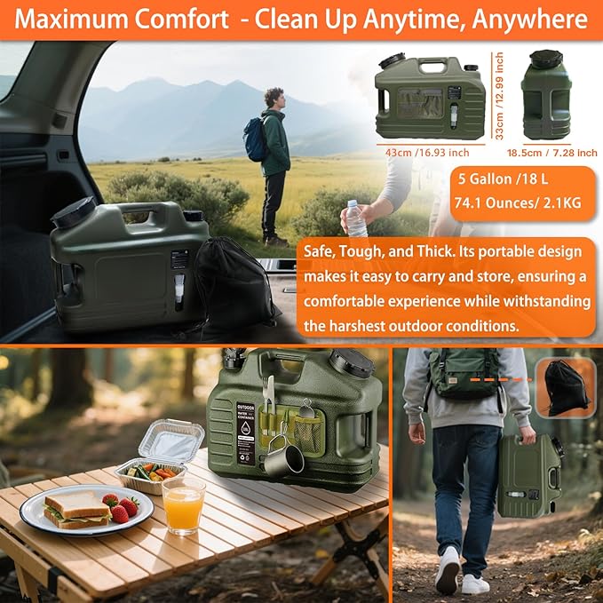 Portable Camping Shower with 5-Gallon Water Jug Rechargeable IPX7 Waterproof Electric Pump 7-Mode Shower Head &amp HDPE Container for Outdoor Hiking Beach Pet Bathing &amp Washing Dishes
