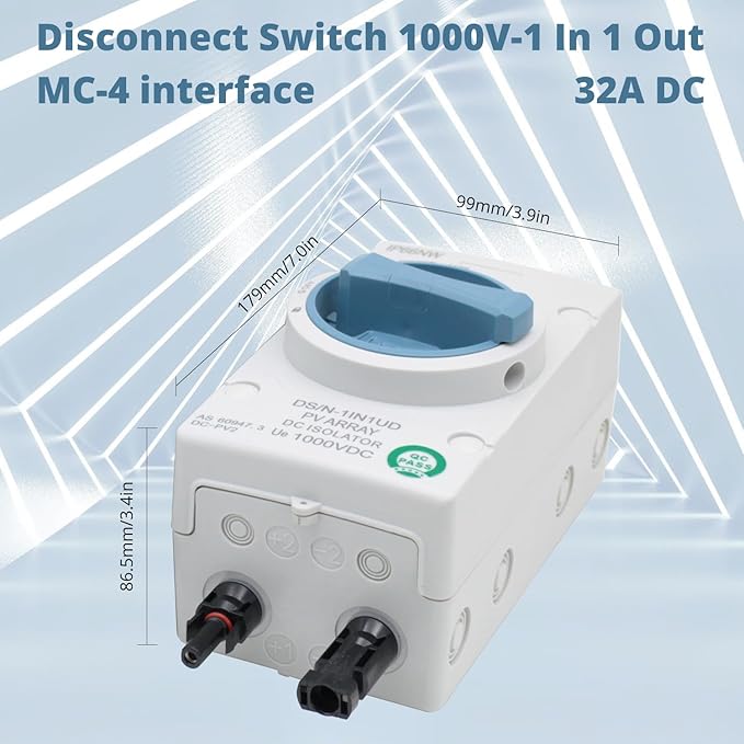 Anti-UV Solar Circuit Isolator Box 1000V IP66 The 4-Pole 32A DC Isolator Suitable for Solar Systems Homes RVs and Boats Weatherproof and Durable (1in 1out) Solar Power Disconnect Switch