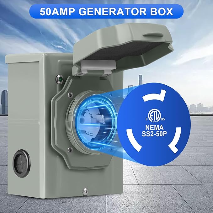 50 Amp Generator Inlet Box NEMA SS2-50 Pre-Drilled Power Inlet Box for 3 Prong Generator Cord 125/250V 12500Watts Inlet Box with LED Power Indicator for Weatherproof Outdoor Use ETL Listed