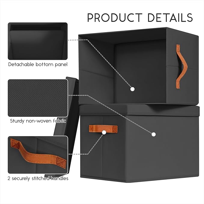 Homsorout Storage Bins with Lids - Large Fabric Closet Bins with Lid 6 Pack Clothes Organizers and Storage Collapsible Stackable Cube Basket for Home Office Dorm Black