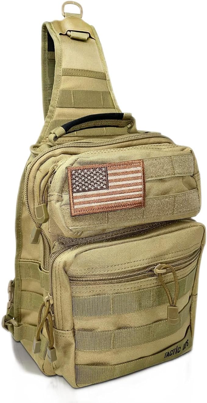 Tactical Sling Military Waterproof Bag - Everyday Carry EDC Diaper Back pack - Assault Rover Shoulder Sling Molle Gun Range Bag - Hiking Hunting Camping Traveling Comfort - Beige