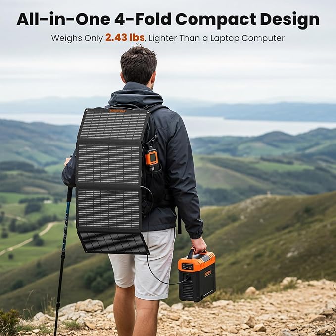 50W Portable Solar PanelsFoldable Solar Panel Charger IP68 Waterproof with USB-A and USB-C Ports DC 18V Output for Small Power Station Outdoor Camping RV Trip