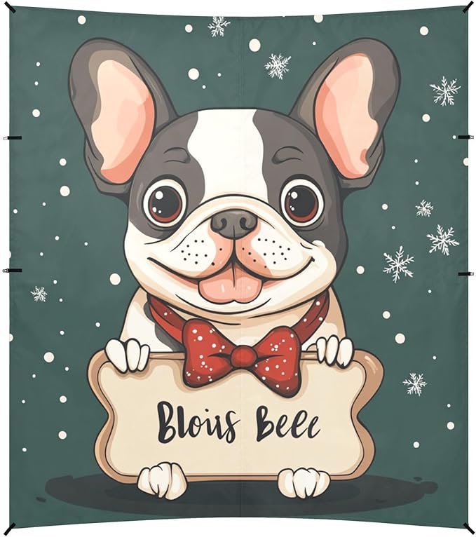 ALAZA Merry Christmas French Bulldog Bone Tsnowflake Beach Tent Sun Shelter Portable Canopy Sunshade for Outdoor Camping Picnics Backyard Fun 10x9 ft