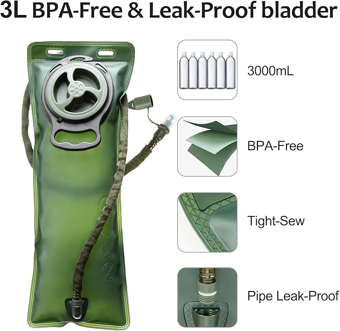 Hydration Backpack Tactical with 3l TPU Water Bladder: Hiking MOLLE Military Day Bag for Hunting for Men Women