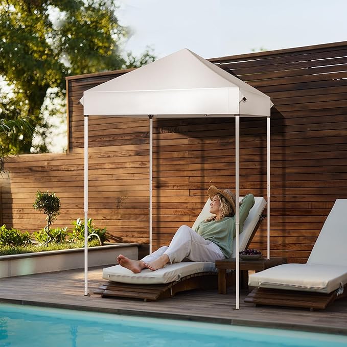 5'x5' Pop Up Canopy TentBeach Tent with One Push SetupInstant Setup GazeboPortable &amp Compact Sports ShelterOutdoor Sun Shade for EventsPartiesCampingOutdoor Events (White)