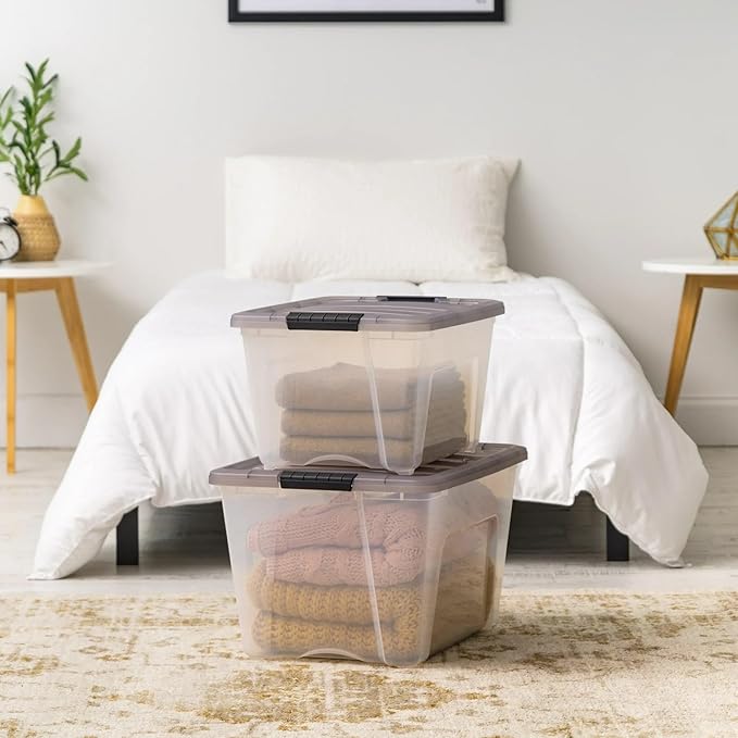 Clear Plastic Storage Bins with Lids Stackable Organizer Boxes for Closet Bedroom and Office (49.1 qt)