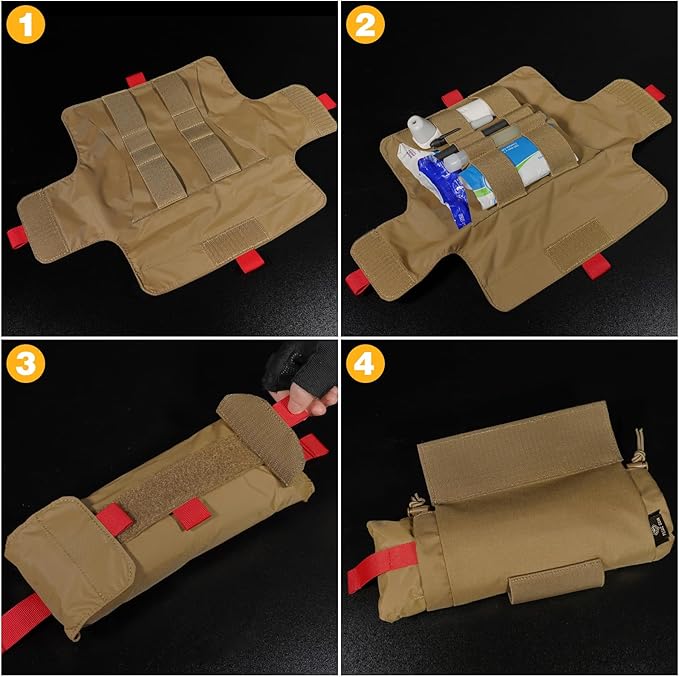 PETAC GEAR Tactical First Aid Drop Dump Pouch Micro Medical Trauma Roll Up Drop Pouch EMT IFAK Sub Abdominal Carrying Bag with Hook-N-Loop (CB)