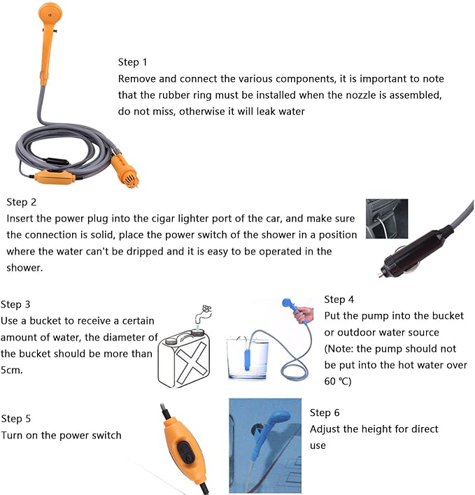 Camping Travel Shower Adjustable Water Flows Portable Car Shower Kit Leakproof Water Pumps for Camping Hiking Outdoor Travel