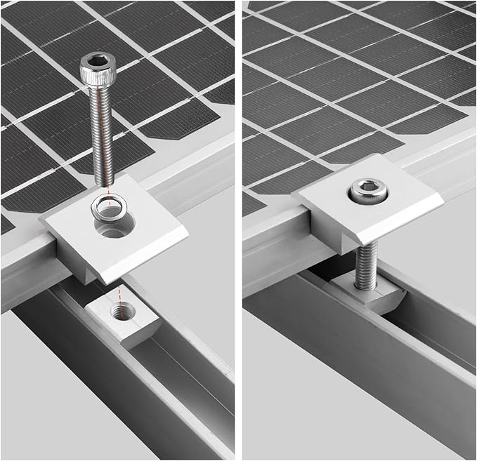 Anbte 10pcs Solar Panels Centre Clamps Aluminium T-Shaped Mid Clamps Include 10 Screws M8 Solar Panel Mounting Brackets for Metal Roof Tin Roof Sheet Roof and Any Other Flat Roof 40mm