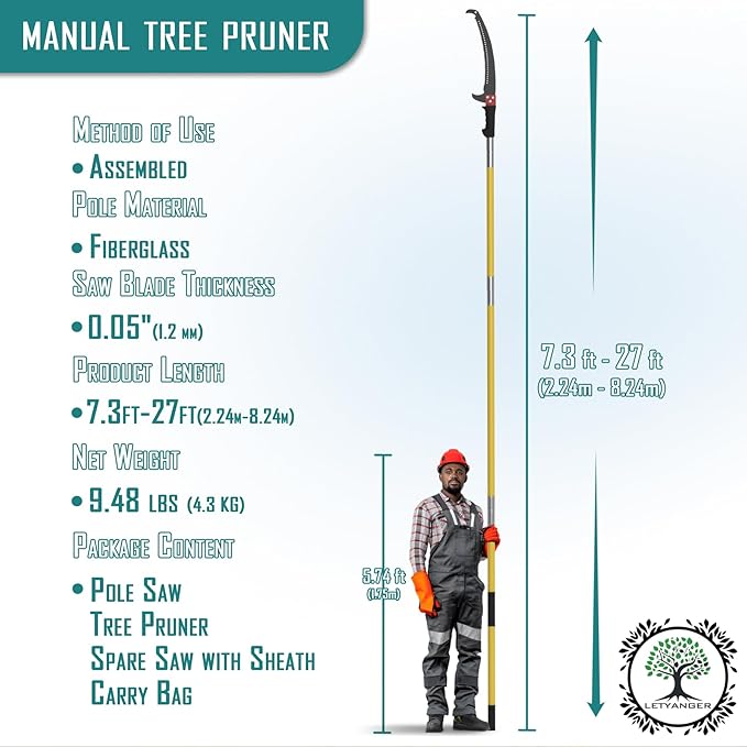 Pole Saws for Tree Trimming 7.3-27 ft Extendable Tree Trimmers Long Handle Pruner Sharp Steel Blade and Scissors High Branches Trimming Tree Pruner Tree Saw (7.3-27 ft with Scissors)