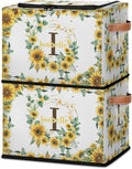 Personalized Sunflower Initials Storage Bins with Zipper Lid Custom Fabric Storage Boxes Foldable Closet Organizers Cubes for Clothes Shelves Home Decorative 2PCS Summer Flower