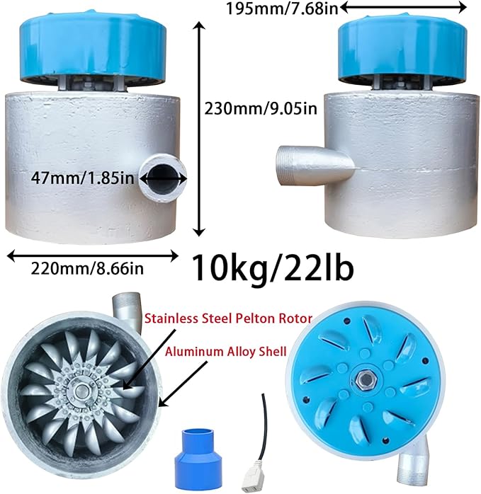 3000W Micro Hydroelectric Generator 110V-230V Portable Water Turbine Generator with Ballast and 110mm Inlet Fitting Water Turbine High Power Hydroelectric Generator for Home Outdoor3kw